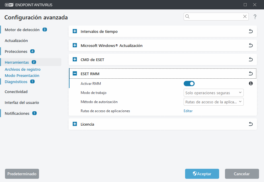 Configuración avanzada de ESET RMM