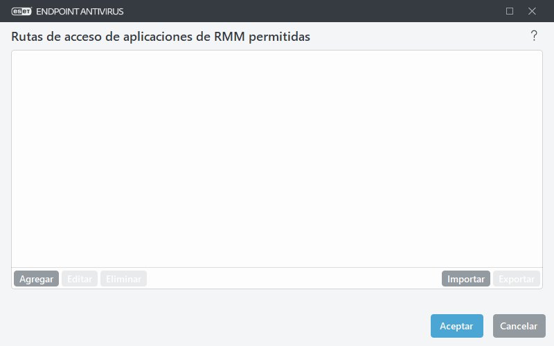 Rutas de acceso de aplicaciones de RMM permitidas