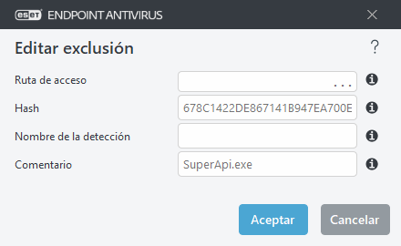 Editar hash de exclusión