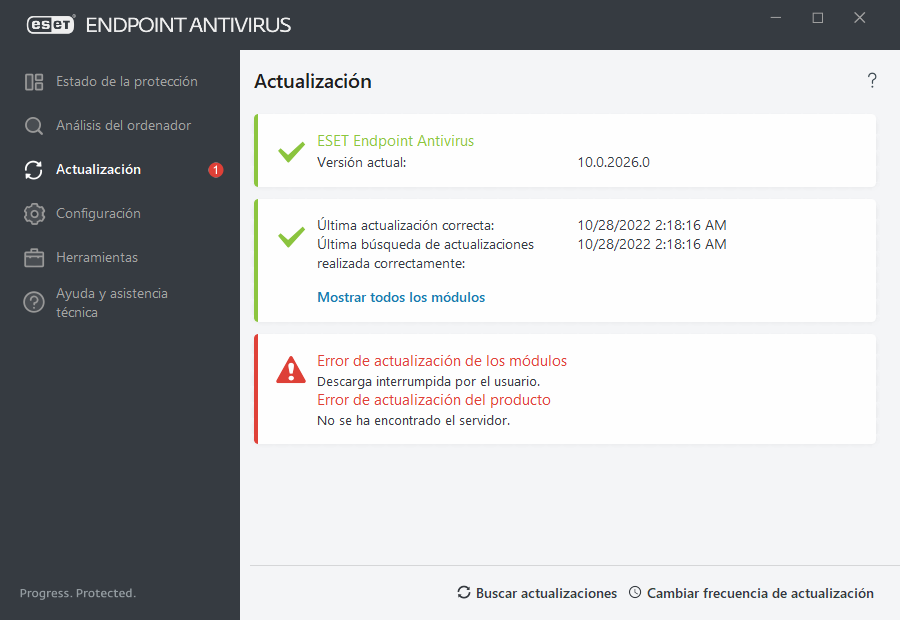 La actualización del módulo ha fallado