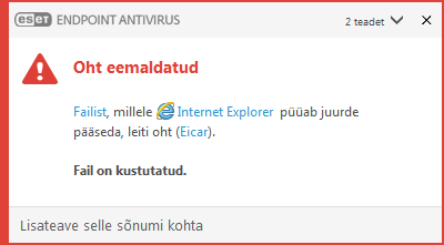 Teavituse aken – Oht on eemaldatud