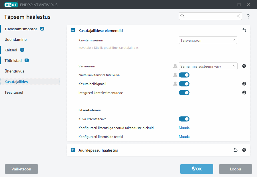 Kasutajaliidese elementide täpsem häälestus