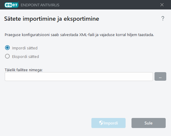 Sätete importimine ja eksportimine