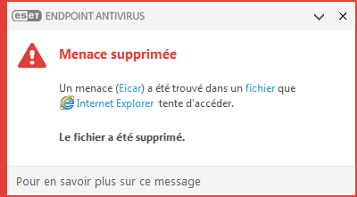Fenêtre de notification - Menace supprimée