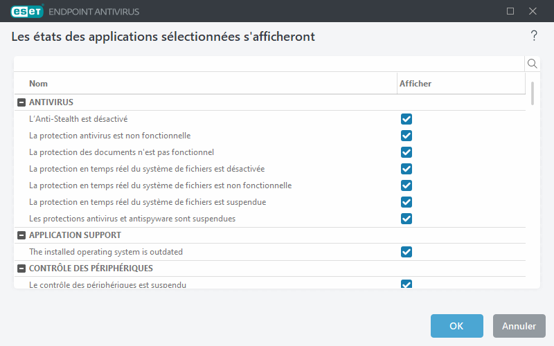 États de l'application