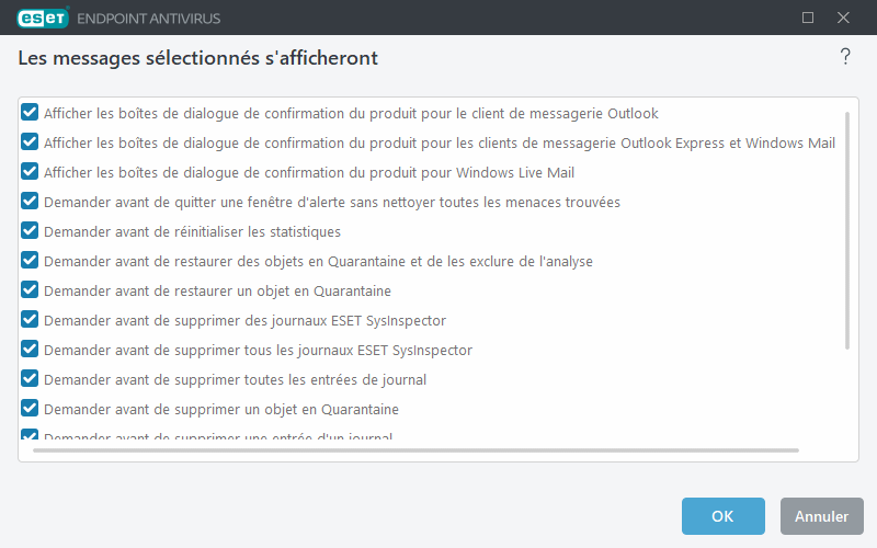 Messages de confirmation