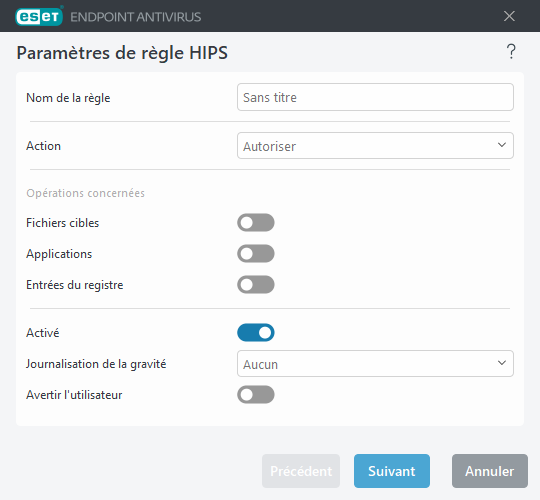 Paramètres de règle HIPS