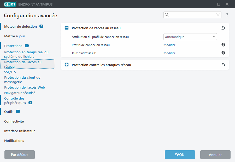 Configuration avancée de la protection de l'accès au réseau