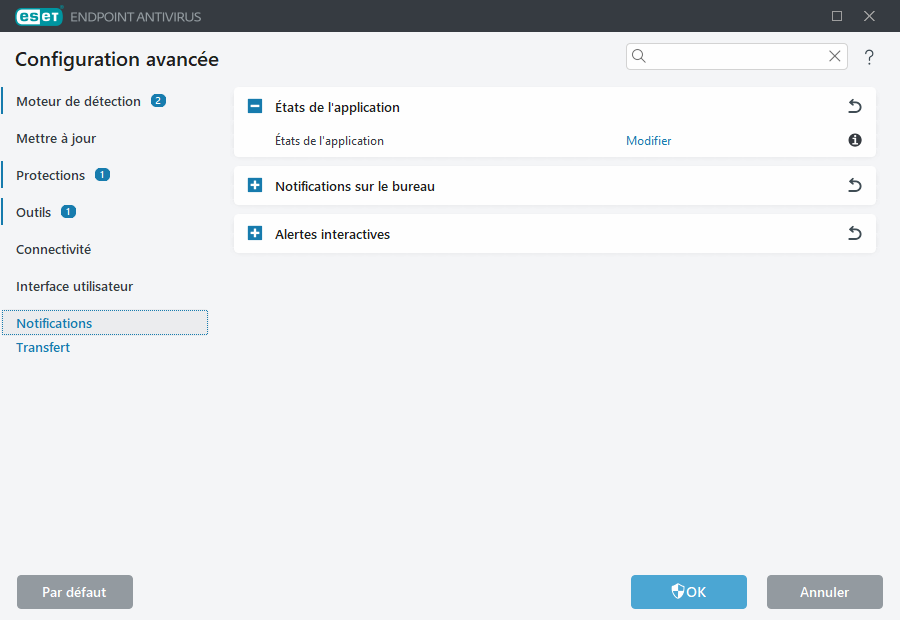 Configuration avancée des notifications