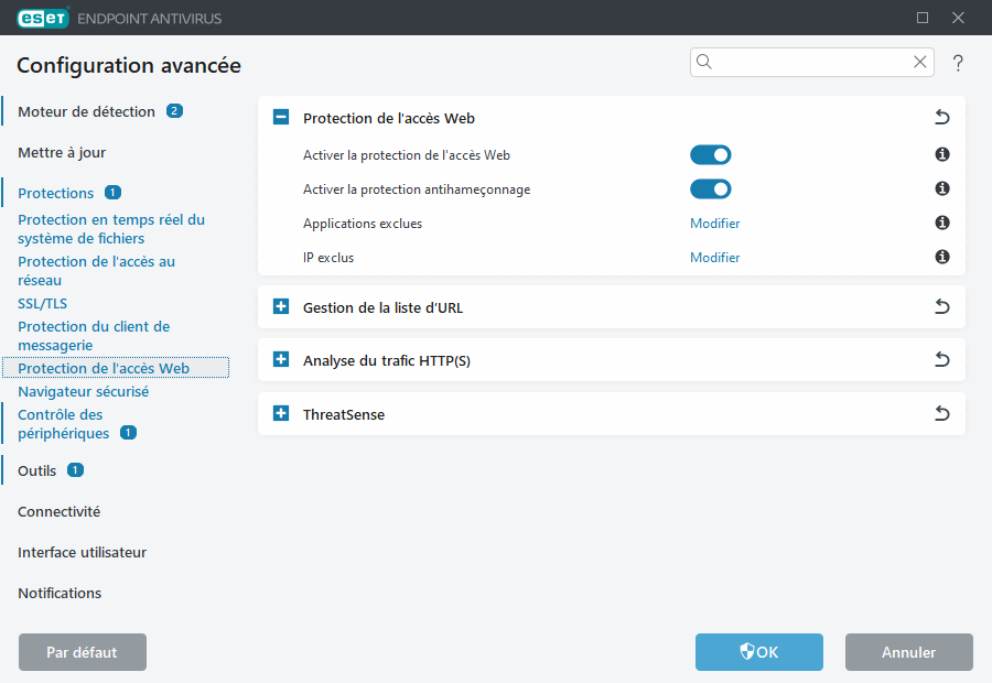 Configuration avancée de la protection de l'accès au réseau
