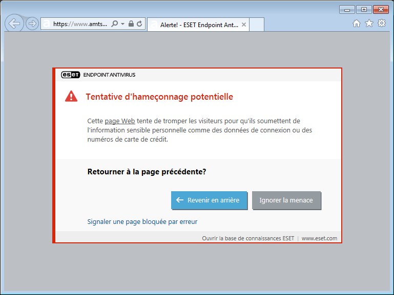 Tentative d'hameçonnage potentielle