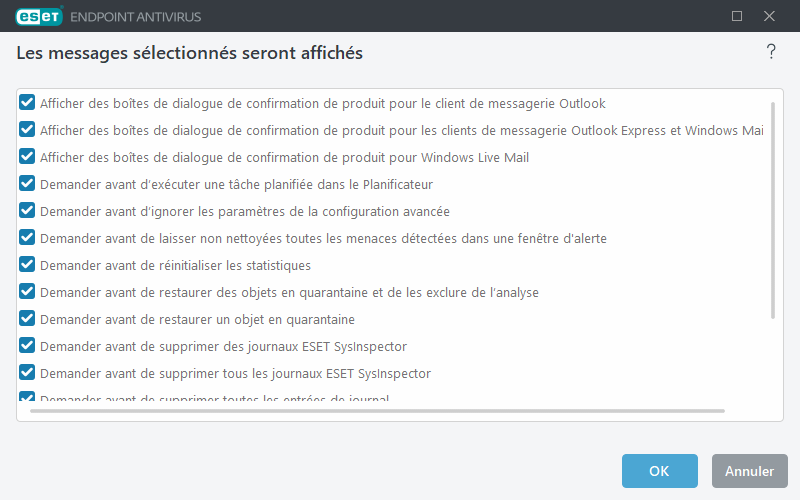 Messages de confirmation