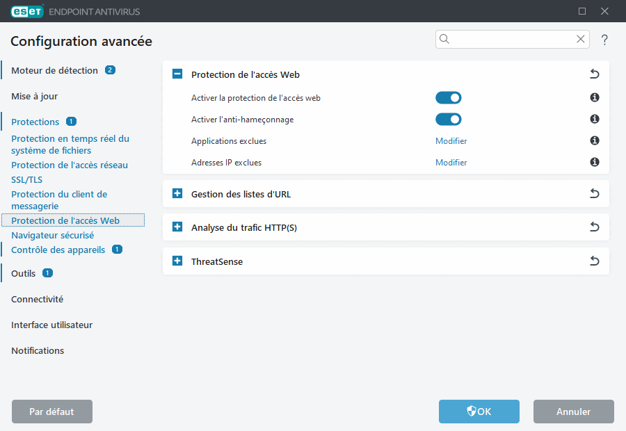 Configurations avancées de la protection de l'accès réseau