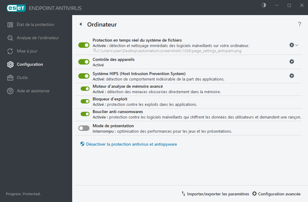 Configuration de l'ordinateur