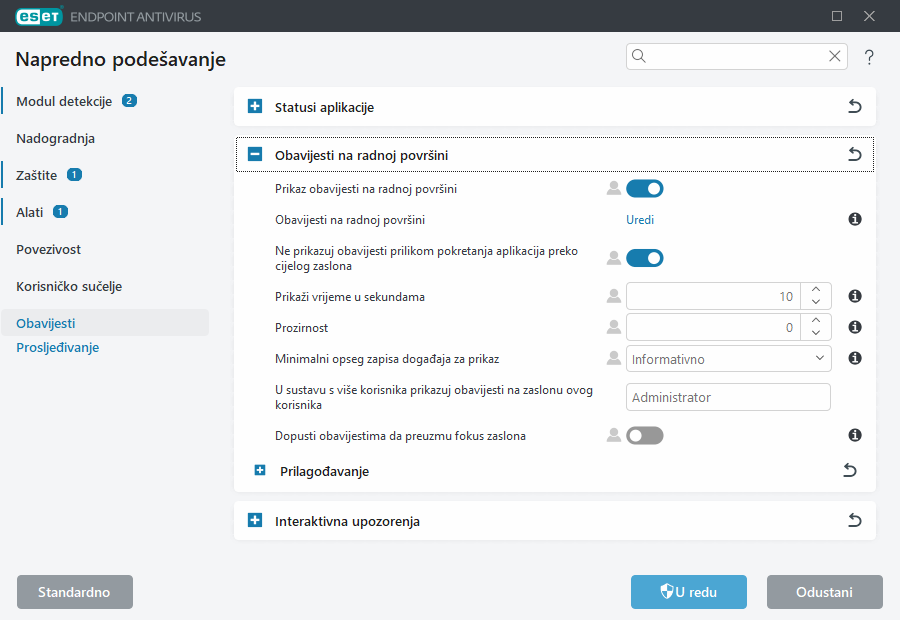 Napredno podešavanje obavijesti na radnoj površini