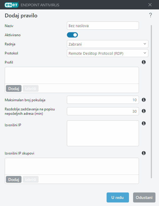 Dodajte pravila zaštite od napada grubom silom