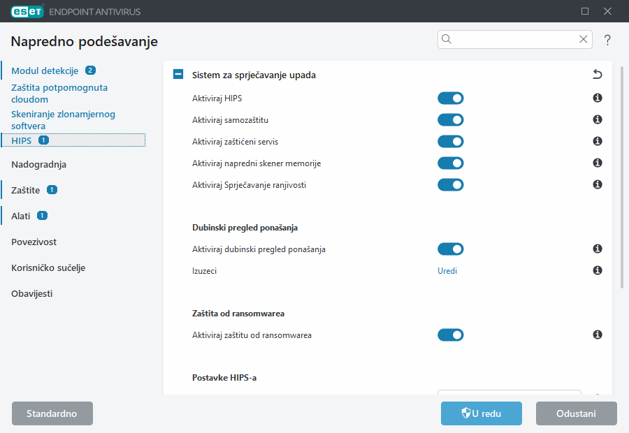 Napredno podešavanje sistema za sprječavanje upada