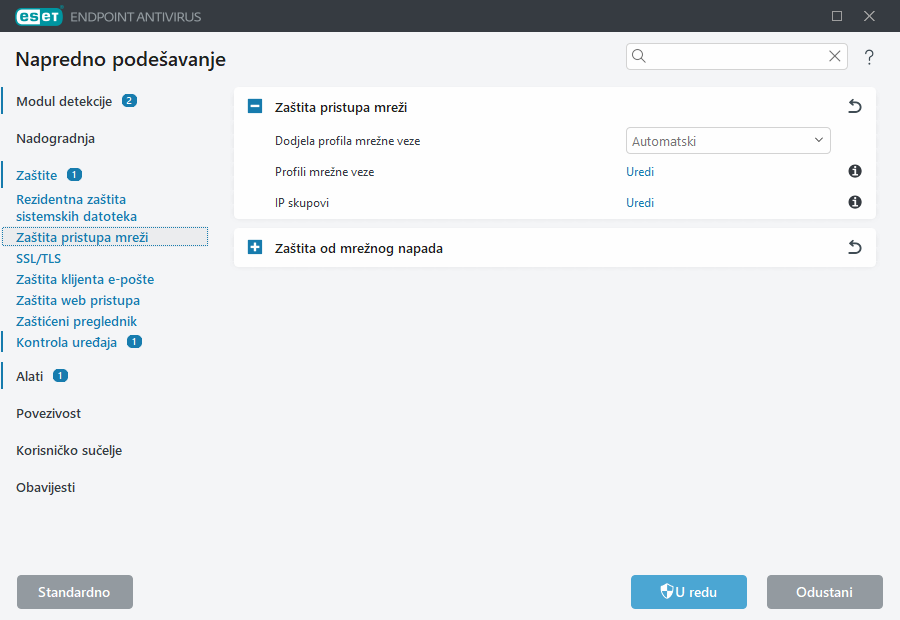 Napredno podešavanje zaštite pristupa mreži