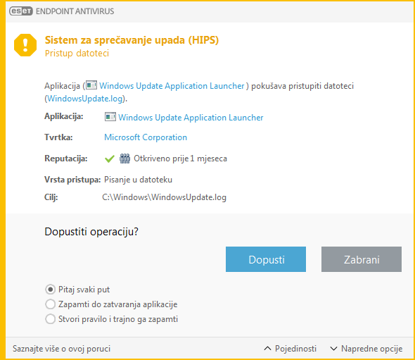 Obavijest sistema za sprječavanje upada