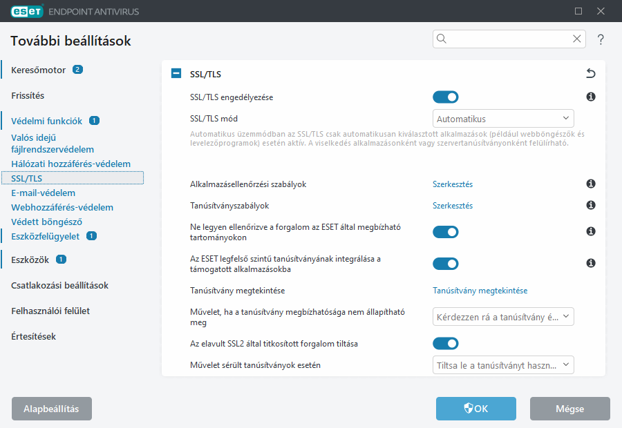 SSL/TLS további beállításai