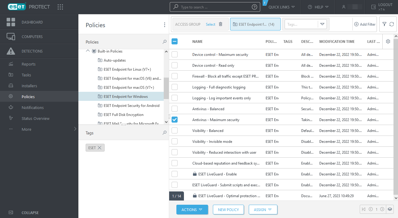 Applica un criterio consigliato o predefinito