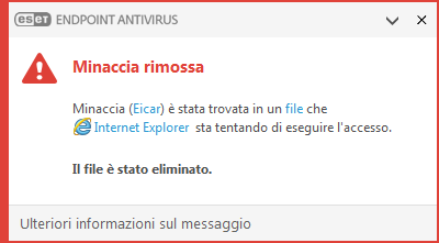 Finestra di notifica – Minaccia rimossa
