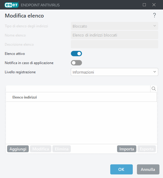 Gestione dell’elenco di URL