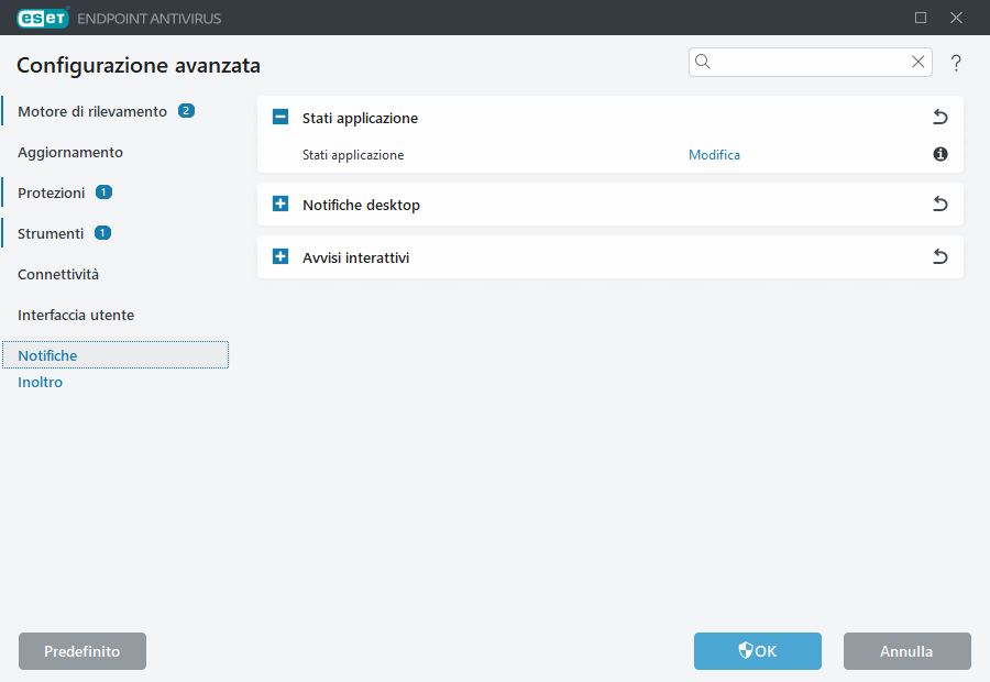 Configurazione avanzata notifiche