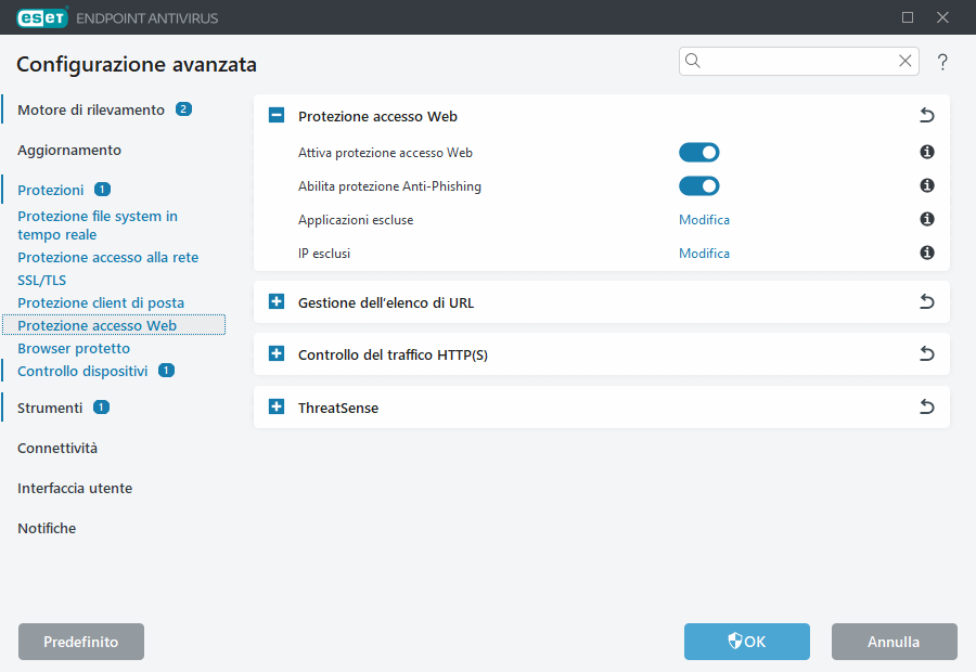 Configurazione avanzata protezione accesso alla rete