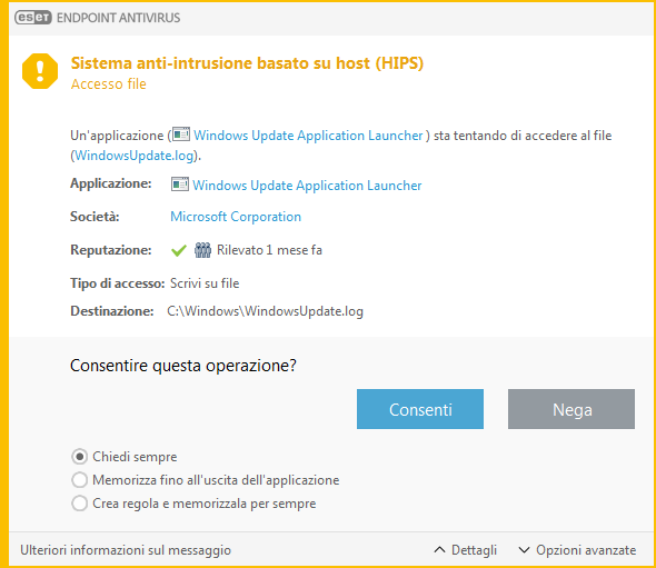 Notifica HIPS (Host-based Intrusion Prevention System)