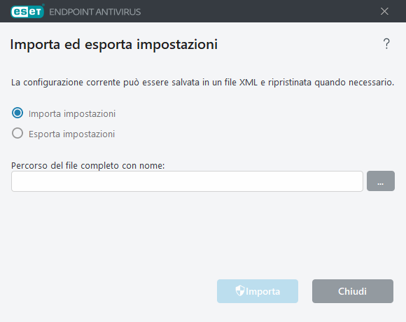 Importa ed esporta impostazioni