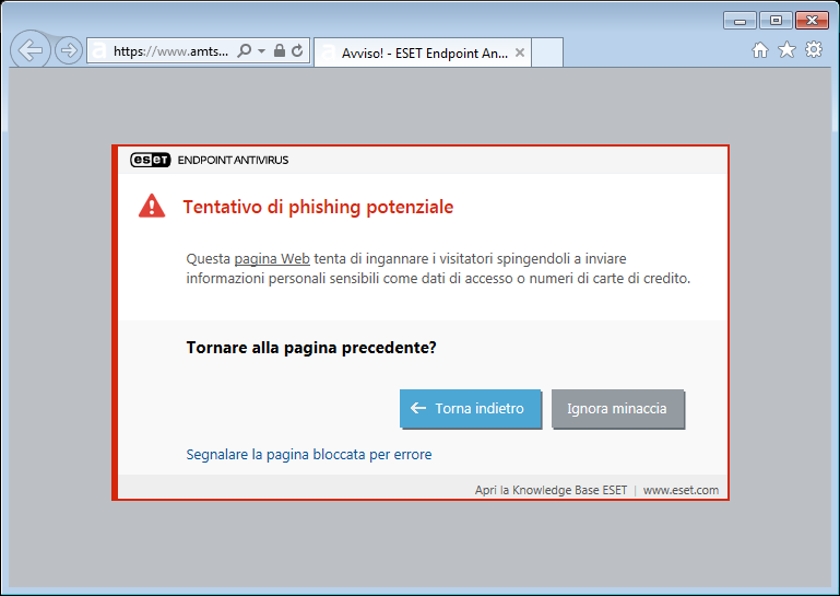 Tentativo di phishing potenziale