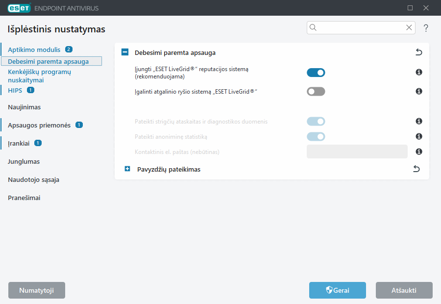 „ESET LiveGrid®“ išplėstinis nustatymas