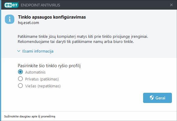 Tinklo apsaugos konfigūravimas