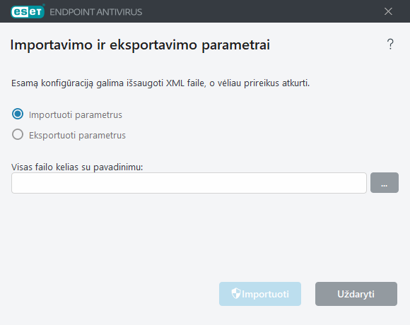 Parametrų importavimas ir eksportavimas