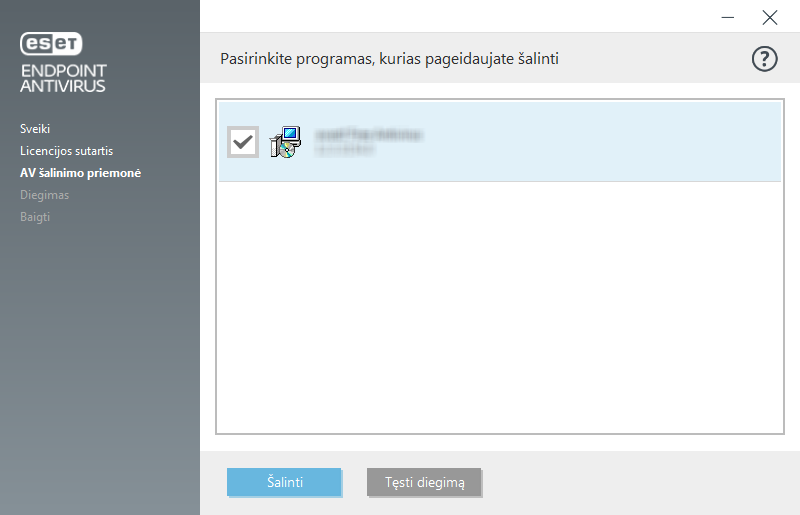 Pasirinkite programą, kurią pageidaujate šalinti