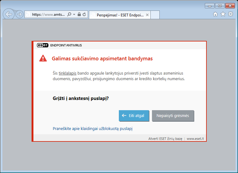 Galimas sukčiavimo apsimetant bandymas