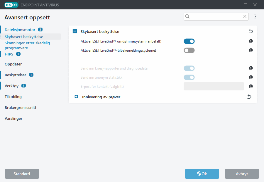 Avansert oppsett av ESET LiveGrid®