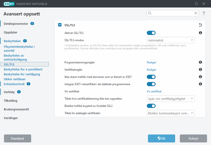 Avansert oppsett av SSL/TLS