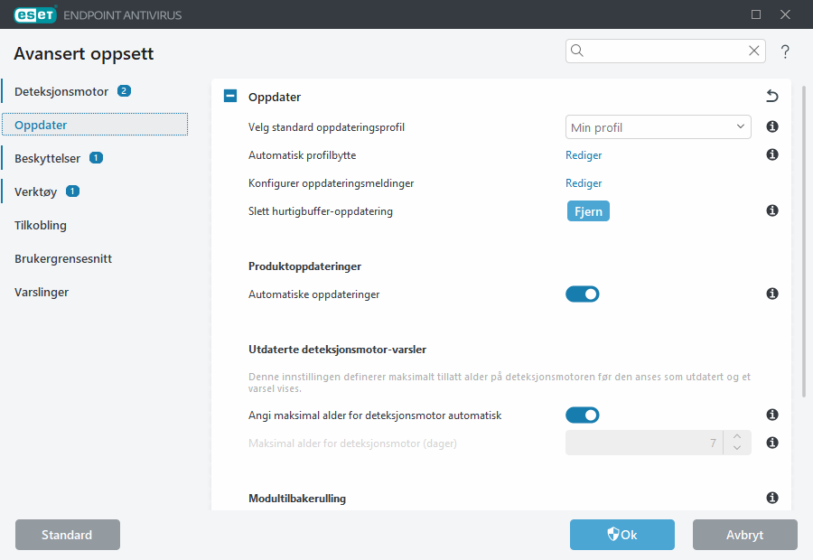 Avansert oppsett av tilbakerulling av modul
