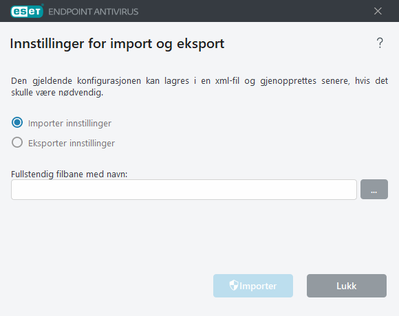 Importer og eksporter innstillinger