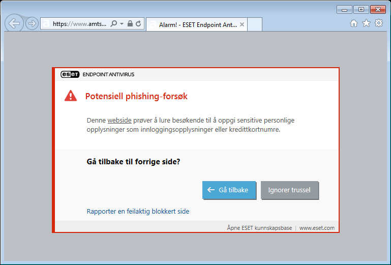 Potensiell phishing-forsøk
