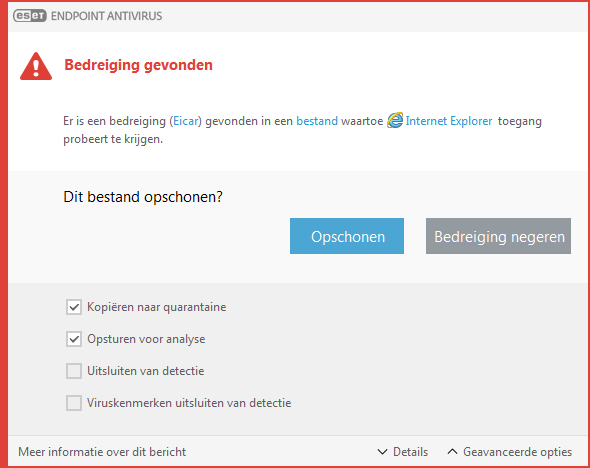 Waarschuwingsvenster - Bedreiging gevonden
