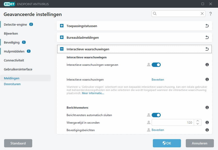 Geavanceerde instellingen voor interactieve waarschuwingen