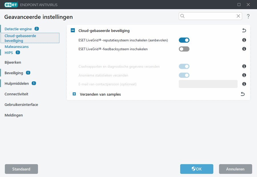 Geavanceerde instellingen voor ESET LiveGrid®