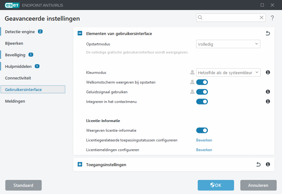 Geavanceerde instellingen voor elementen van de gebruikersinterface