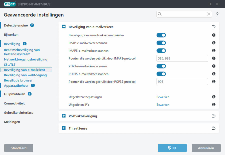 Geavanceerde instellingen voor beveiliging van e-mailverkeer