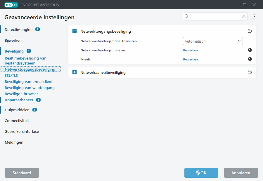 Geavanceerde instellingen voor Netwerktoegangsbeveiliging
