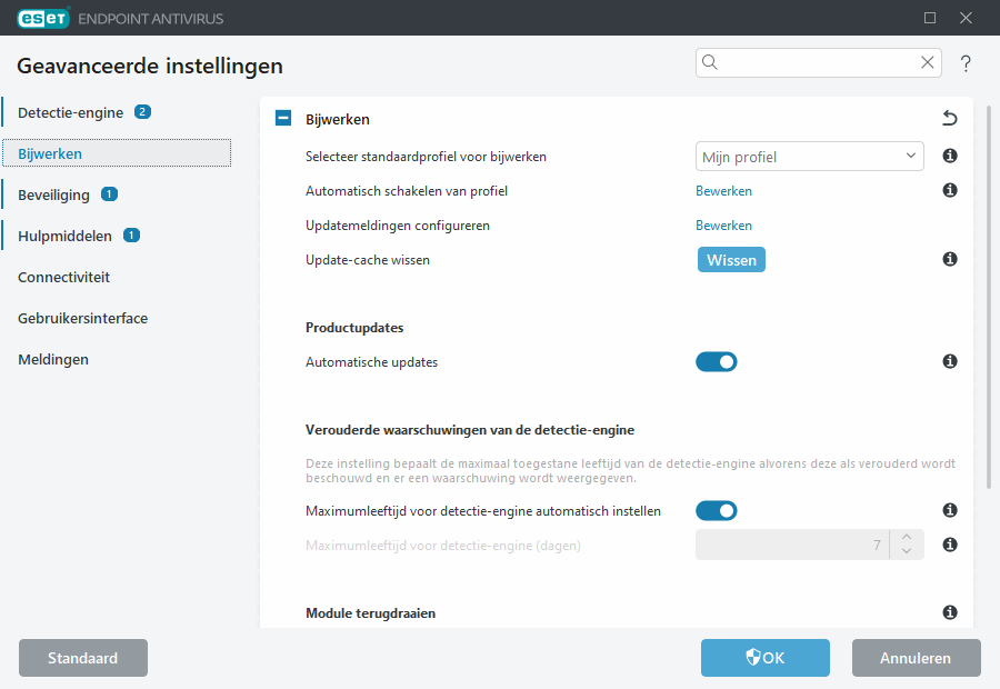 Geavanceerde instellingen voor Module terugdraaien