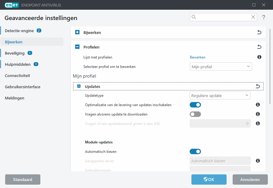 Geavanceerde instellingen voor updates